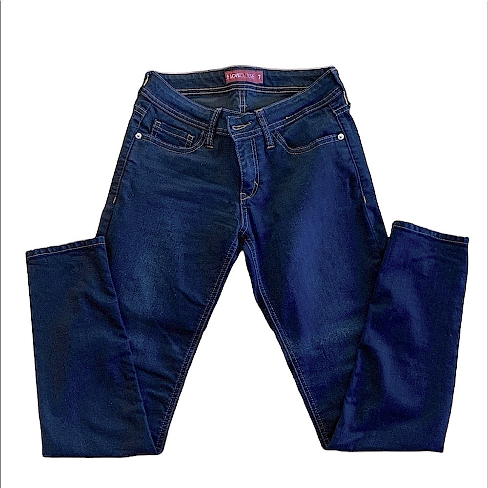 WOMENS CASUAL MID RISE WAIST DARK BLUE SIZE 7 JEANS